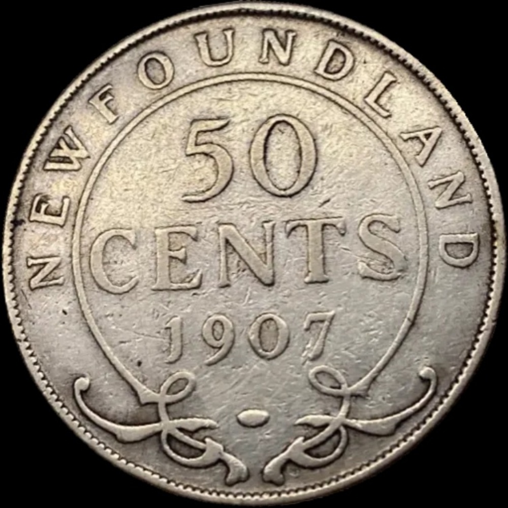 Antique 1907 Newfoundland 50 Cents Coin